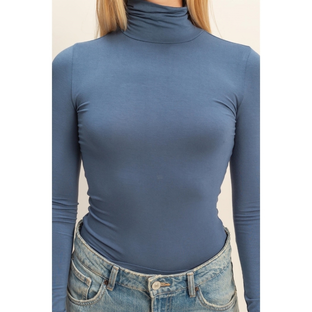 Steele Blue Rayon Turtleneck Top